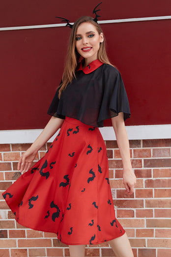 Style gothique Halloween Châle Manteau Chauve-souris Print Dress