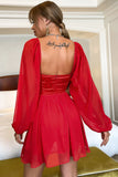 Robe de cocktail Red Puff Sleeves