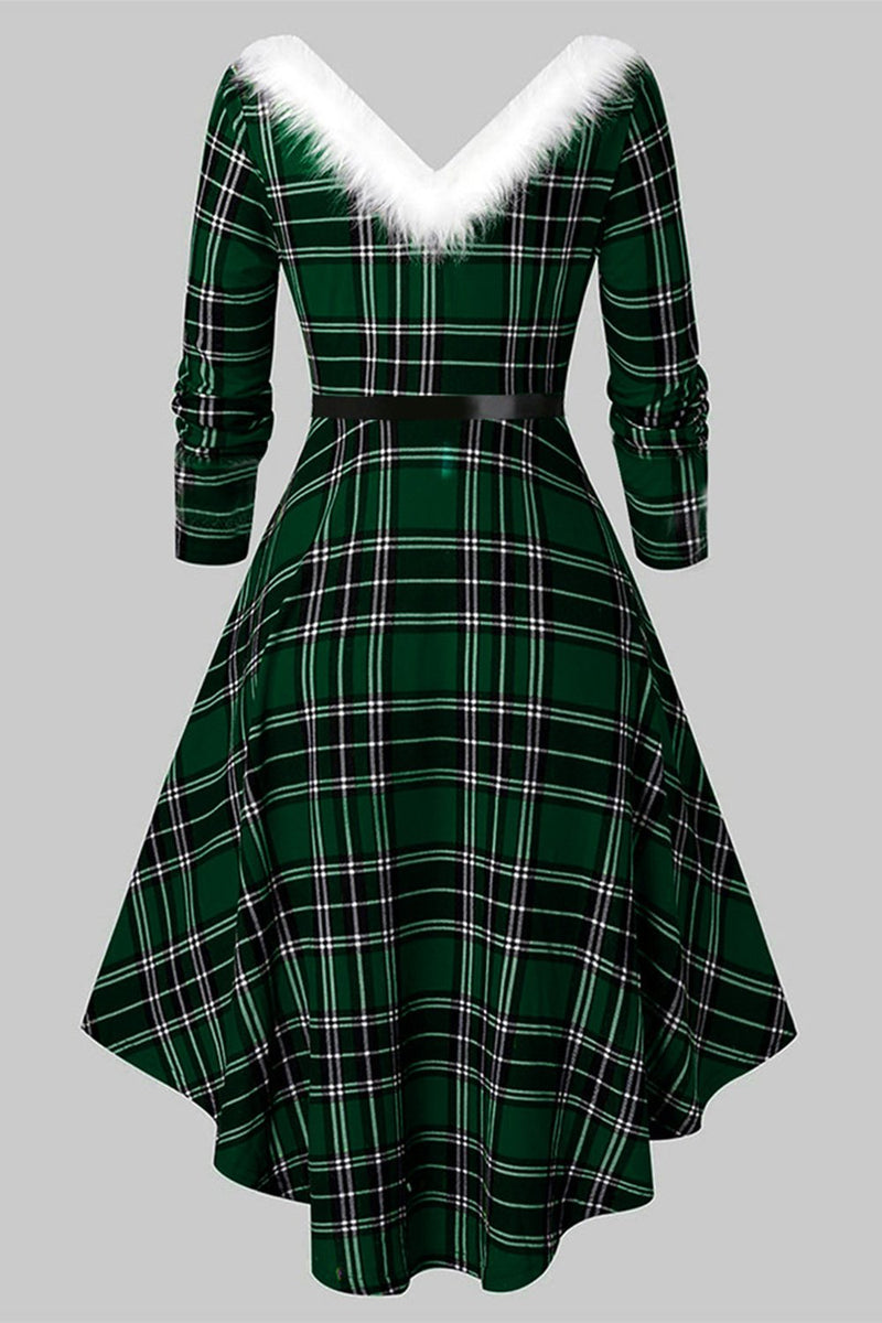 Charger l&#39;image dans la galerie, V Neck Robe de Noël à manches longues Plaid