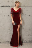 Robe de soirée en velours sirène vert foncé