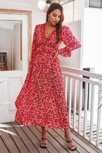Robe décontractée à imprimé floral rouge