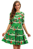 Robe vintage de Noël imprimée verte