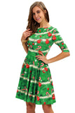 Robe vintage de Noël imprimée verte