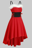 Robe de fête de Noël vintage rouge avec plume