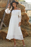 Blanc sur l’épaule Boho Robe