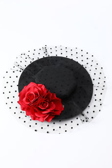Chapeau de sorcière d’Halloween pour femmes noires avec fleur