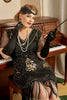Charger l&#39;image dans la galerie, Noir Golden Sequins Gatsby Fringed Plus Taille 1920s Robe