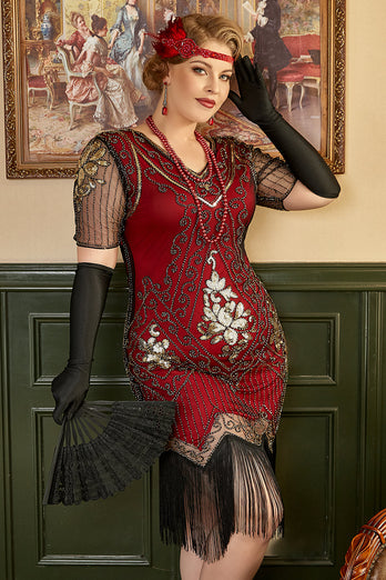 Plus Taille 1920s Gatsby Sequin Fringed Paisley Flapper Robe