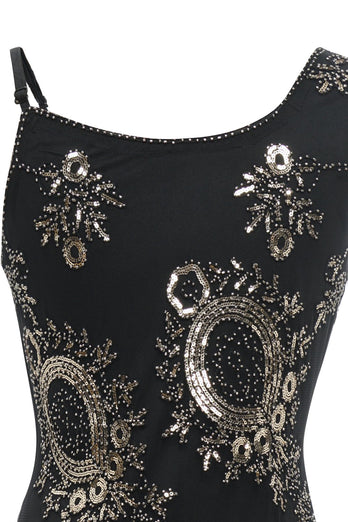 Robes Gatsby à paillettes noires à franges