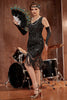 Charger l&#39;image dans la galerie, Noir col V Fringe Sequins Gatsby 1920s Flapper Robe Flapper