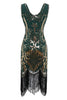 Charger l&#39;image dans la galerie, Noir col V Fringe Sequins Gatsby 1920s Flapper Robe Flapper