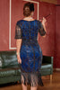 Charger l&#39;image dans la galerie, Blue Sequins Fringe Gatsbys Robe des années 20 avec manches