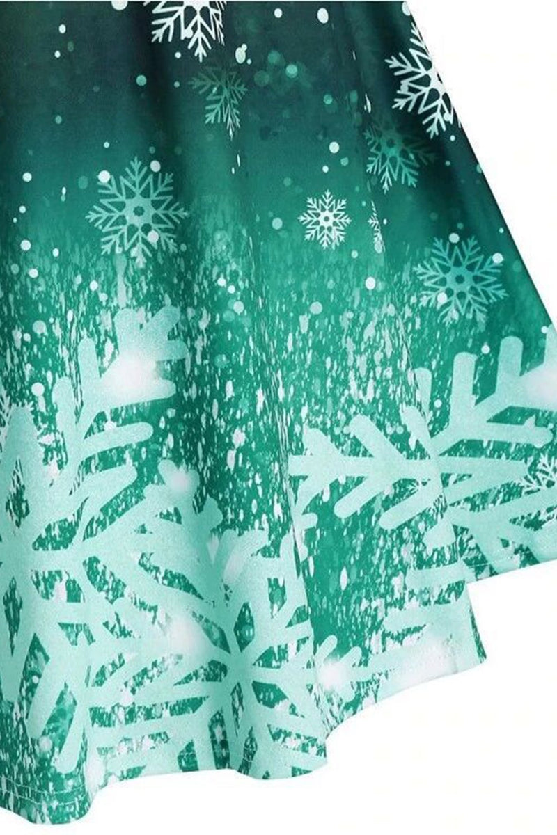 Charger l&#39;image dans la galerie, Robe vintage verte de Noël snowflake Print