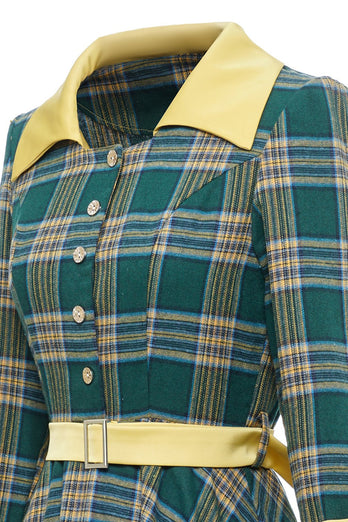 Robe Vintage d’automne à carreaux verts