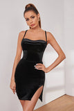 Bodycon Spaghetti Sangles Noir Velours Robe de Fête