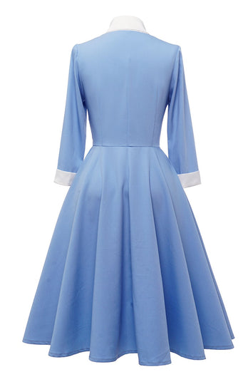Blue Button Vintage Robe des années 1950 avec nœud papillon
