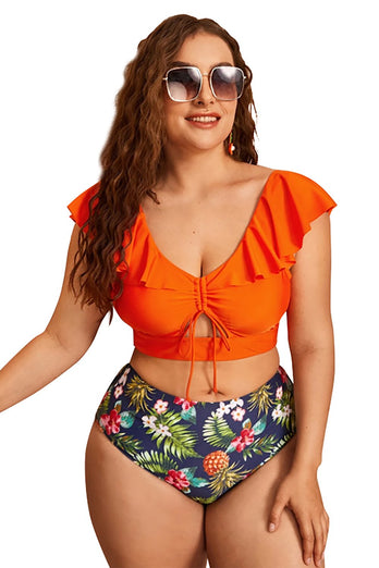 Plus Taille Orange Floral Bikini