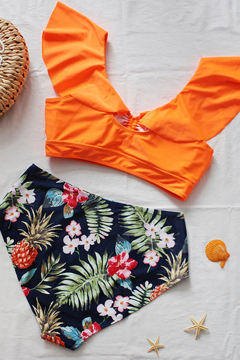 Plus Taille Orange Floral Bikini