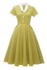 Charger l&#39;image dans la galerie, V Neck Lemon Yellow Vintage Robe à manches courtes
