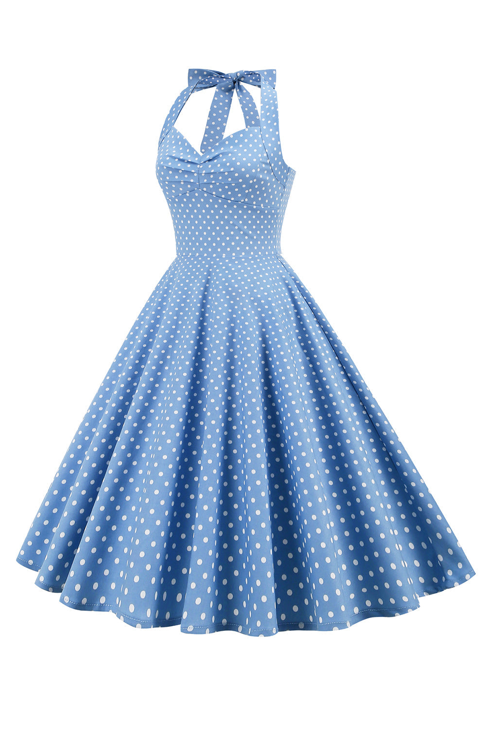 Retro Polka Dots Halter Robe à dos ouvert