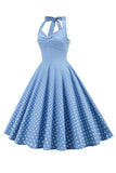 Retro Polka Dots Halter Robe à dos ouvert