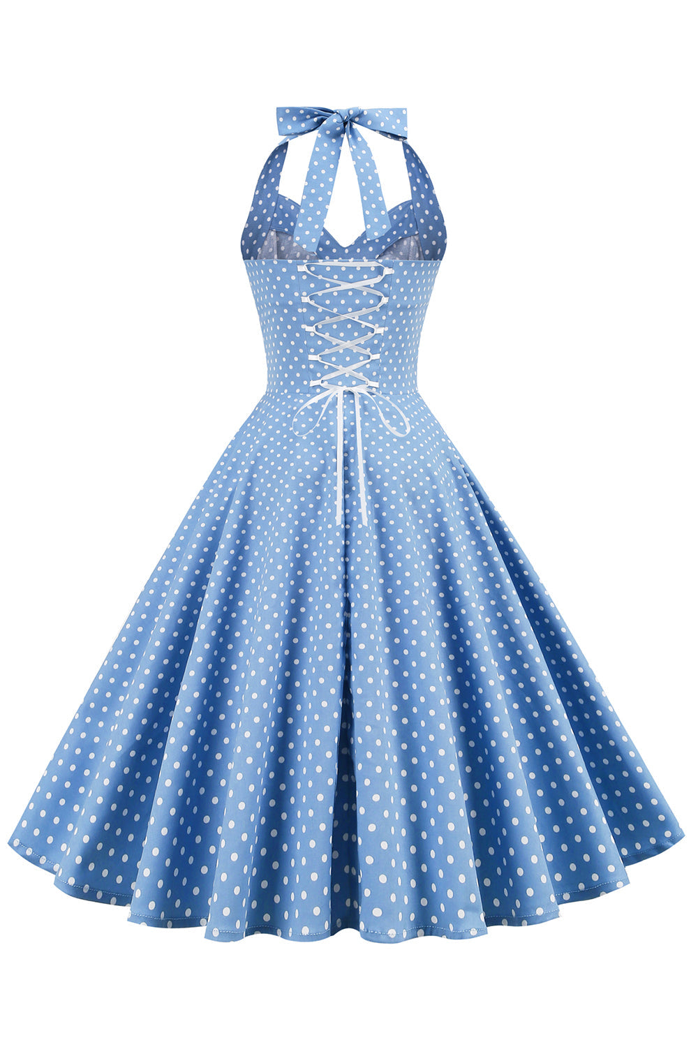 Retro Polka Dots Halter Robe à dos ouvert