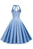 Retro Polka Dots Halter Robe à dos ouvert