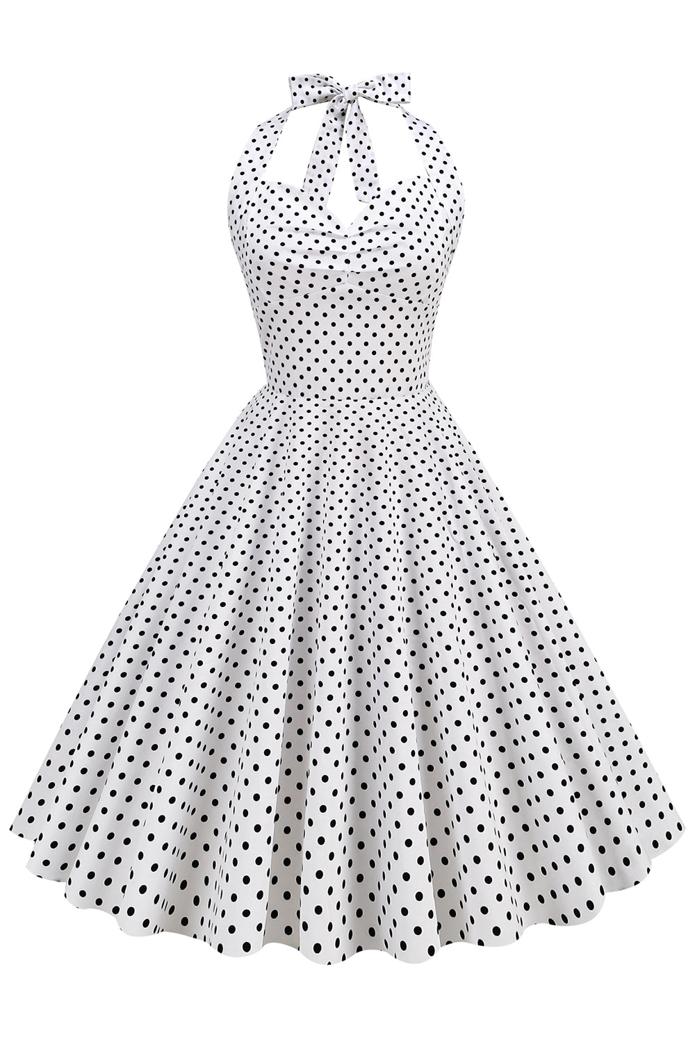 Halter Neck Blue Polka Dots Robe Vintage avec Backless