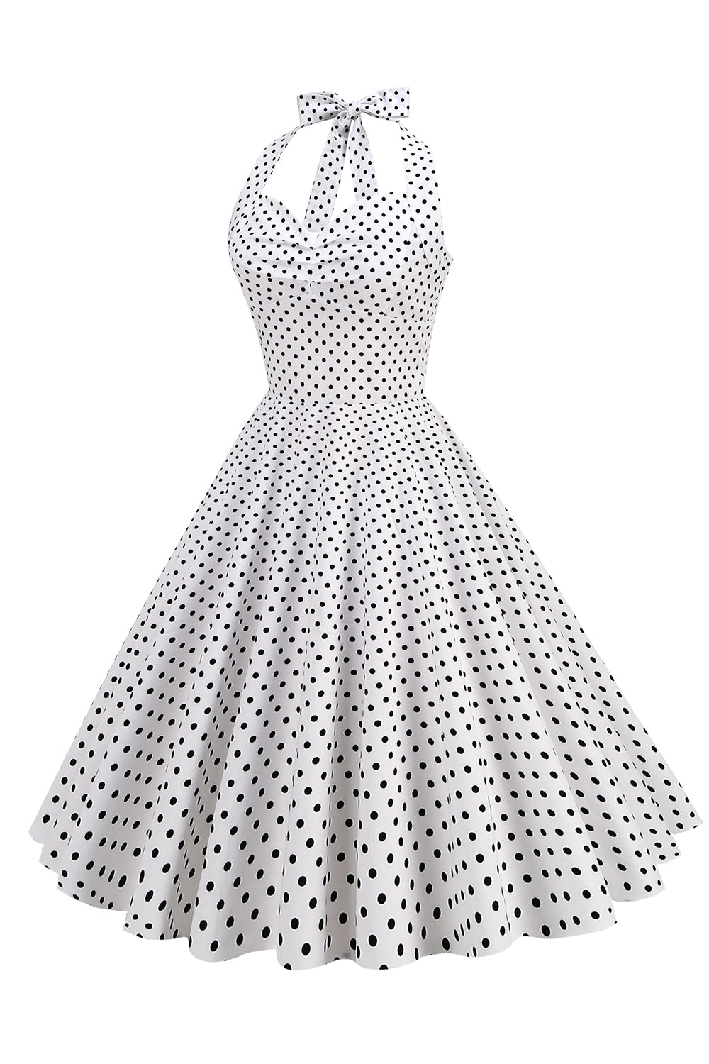 Halter Neck Blue Polka Dots Robe Vintage avec Backless
