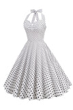 Halter Neck Blue Polka Dots Robe Vintage avec Backless