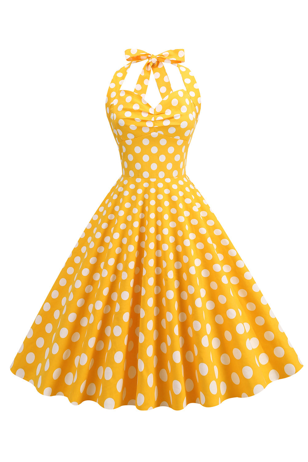 Halter Neck Blue Polka Dots Robe Vintage avec Backless