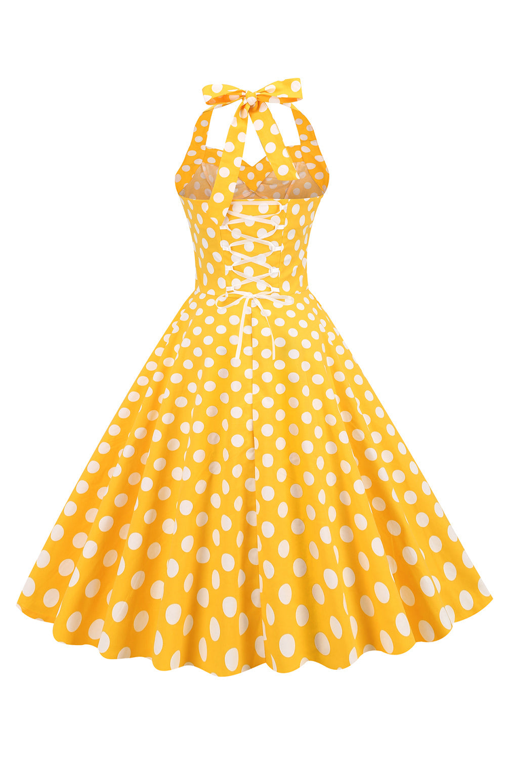 Halter Neck Blue Polka Dots Robe Vintage avec Backless