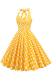 Halter Neck Blue Polka Dots Robe Vintage avec Backless