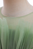 Robe de fille de fleur en Tulle à col rond vert avec noeud papillon