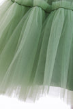 Robe de fille de fleur en Tulle à col rond vert avec noeud papillon