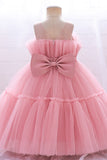 Robe de fille de fleur en Tulle à col rond vert avec noeud papillon