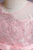 Charger l&#39;image dans la galerie, Robe de fille de fleur sans manches broderie rose avec noeud papillon