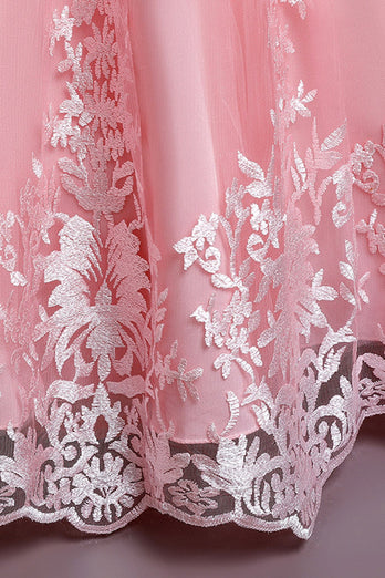 Robe de fille de fleur sans manches broderie rose avec noeud papillon