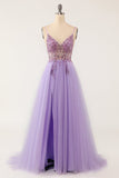 Robe de bal long tulle perlé violet