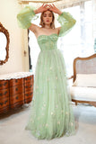 Une ligne de robe de bal vert épaule plus grande taille avec broderie