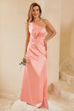 Robe de demoiselle d’honneur Peach One Shoulder avec volants