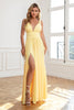 Charger l&#39;image dans la galerie, Classic A Line V Neck Yellow Long Prom Robe de bal avec front fendu