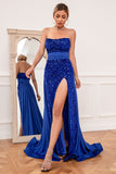 Royal Blue Sequins Robe de bal bustier