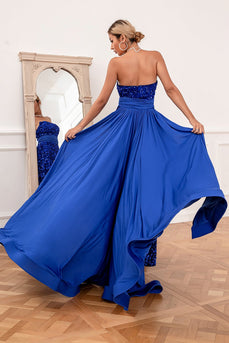 Royal Blue Sequins Robe de bal bustier