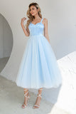 Robe de cocktail en tulle bleu ciel