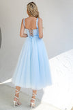 Robe de cocktail en tulle bleu ciel