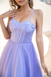 Robe de bal en tulle violet A-line