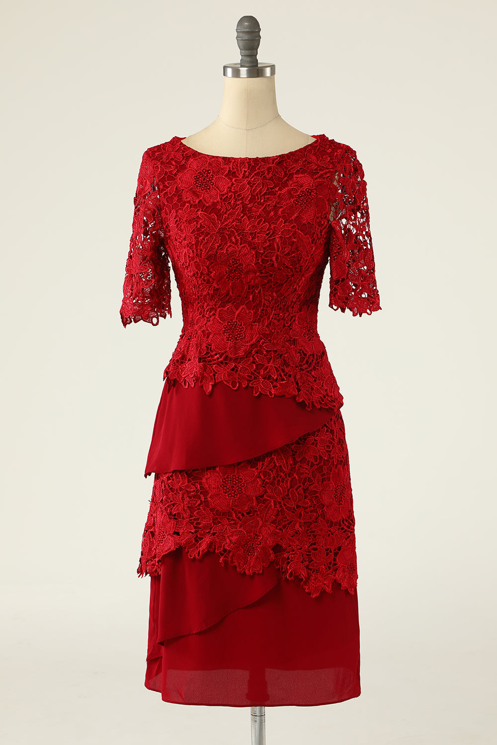 Robe de mère de la mariée deux pièces rouge foncé avec dentelle
