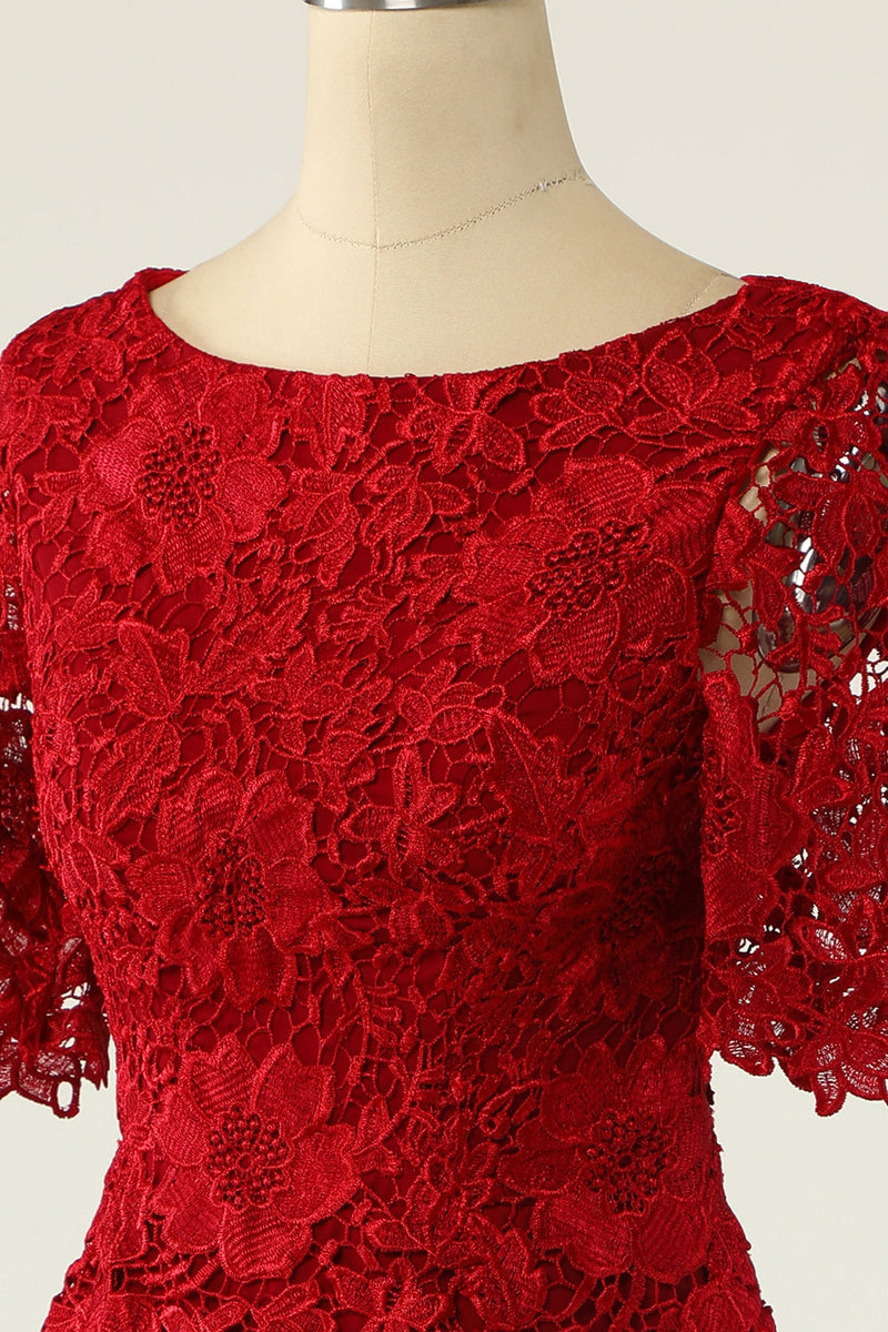 Charger l&#39;image dans la galerie, Robe de mère de la mariée deux pièces rouge foncé avec dentelle