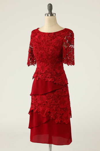 Robe de mère de la mariée deux pièces rouge foncé avec dentelle